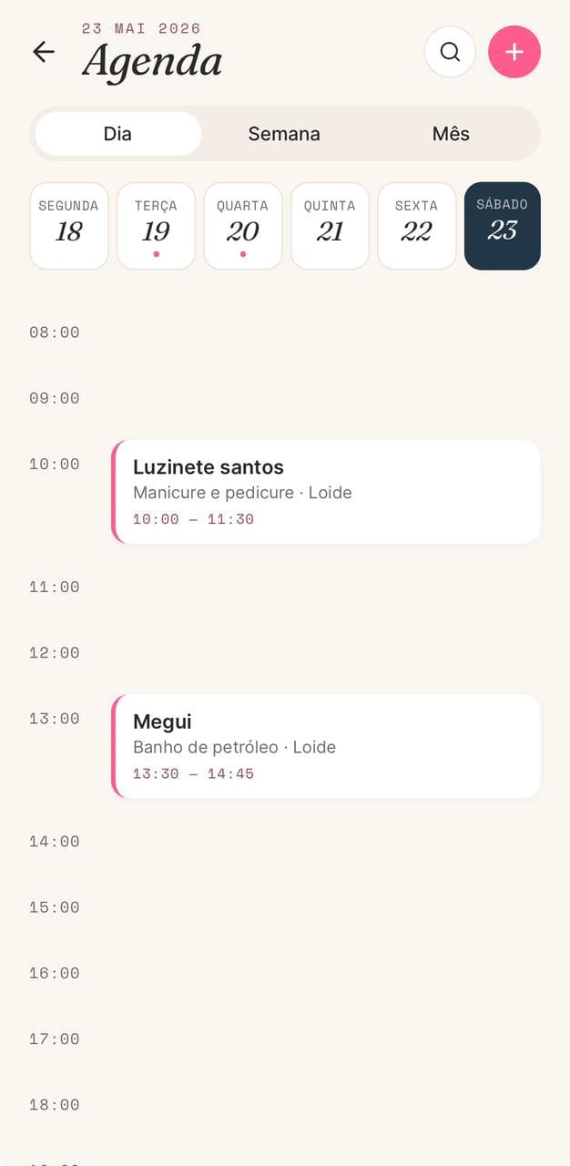 Tela de agenda do dia com horários