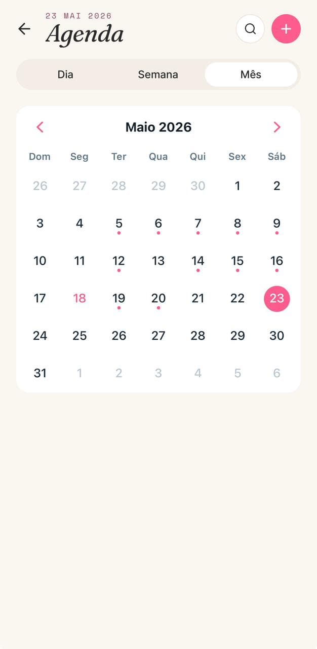 Tela de calendário mensal com agendamentos marcados
